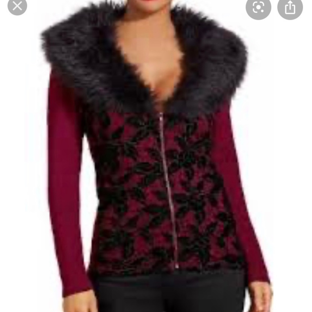 Boston proper fur collar sweater